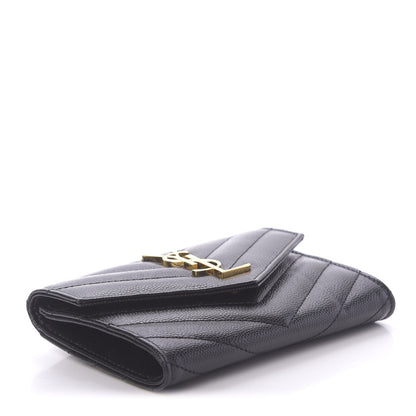 Saint Laurent Grain De Poudre Matelasse Chevron Small Monogram Envelope Wallet Black 4 of 10