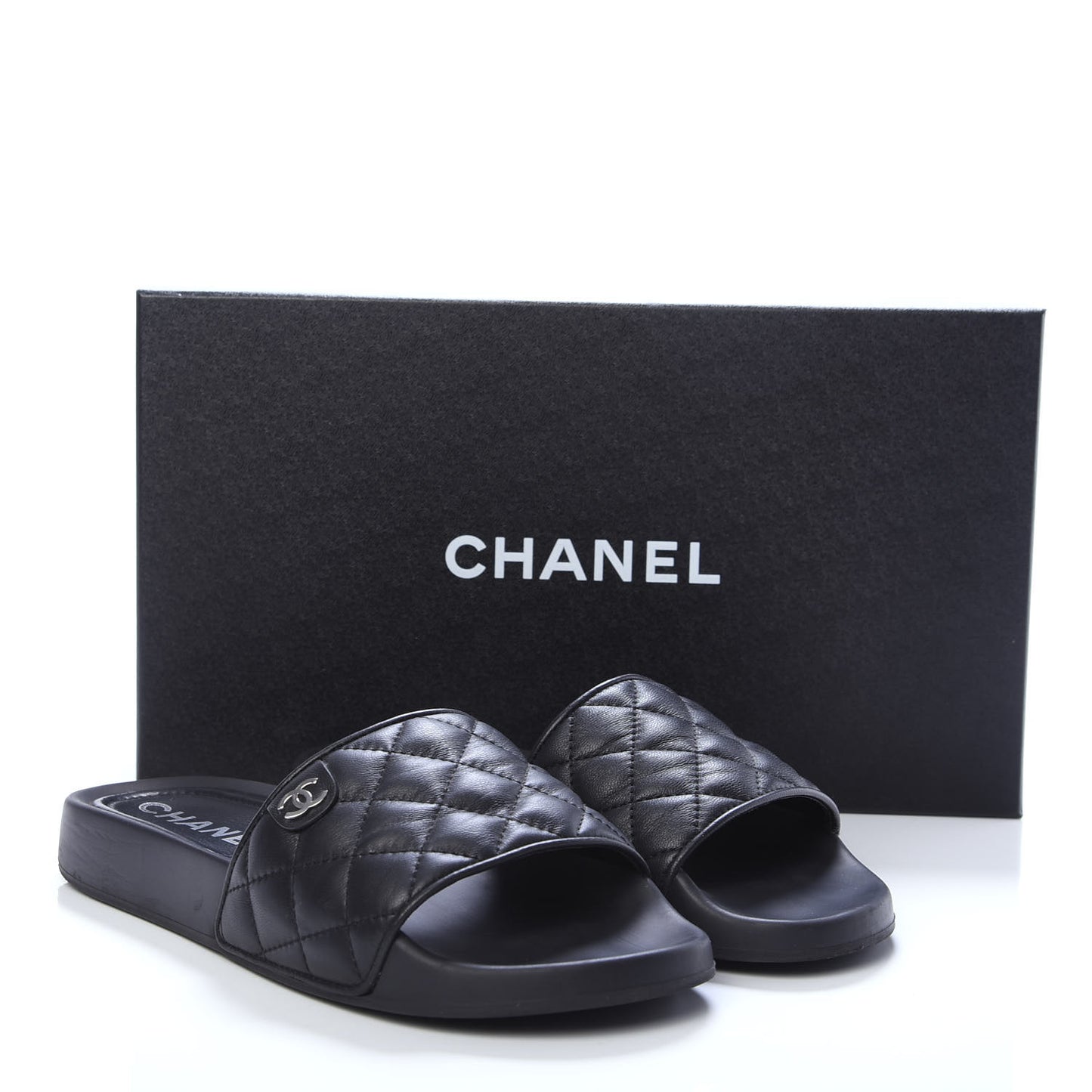 Lambskin Quilted CC Mules Sandals 37 Black