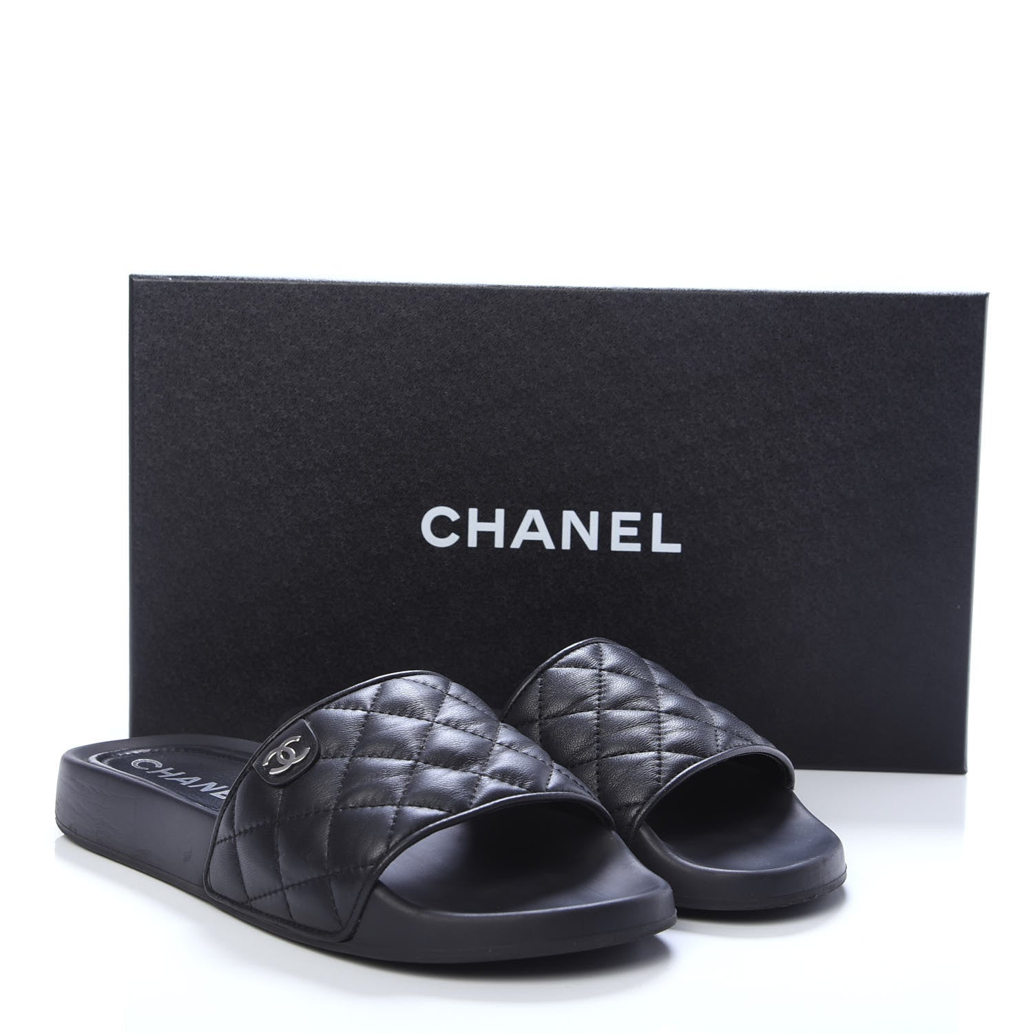 Chanel Lambskin Quilted CC Mules Sandals 37 Black 10 of 10