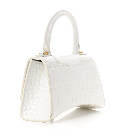 Balenciaga Shiny Calfskin Crocodile Embossed Hourglass Top Handle Bag XS Optic White 3 of 11