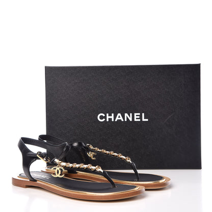 Chanel Lambskin Chain CC Thong Sandals 38.5 Black White 9 of 9