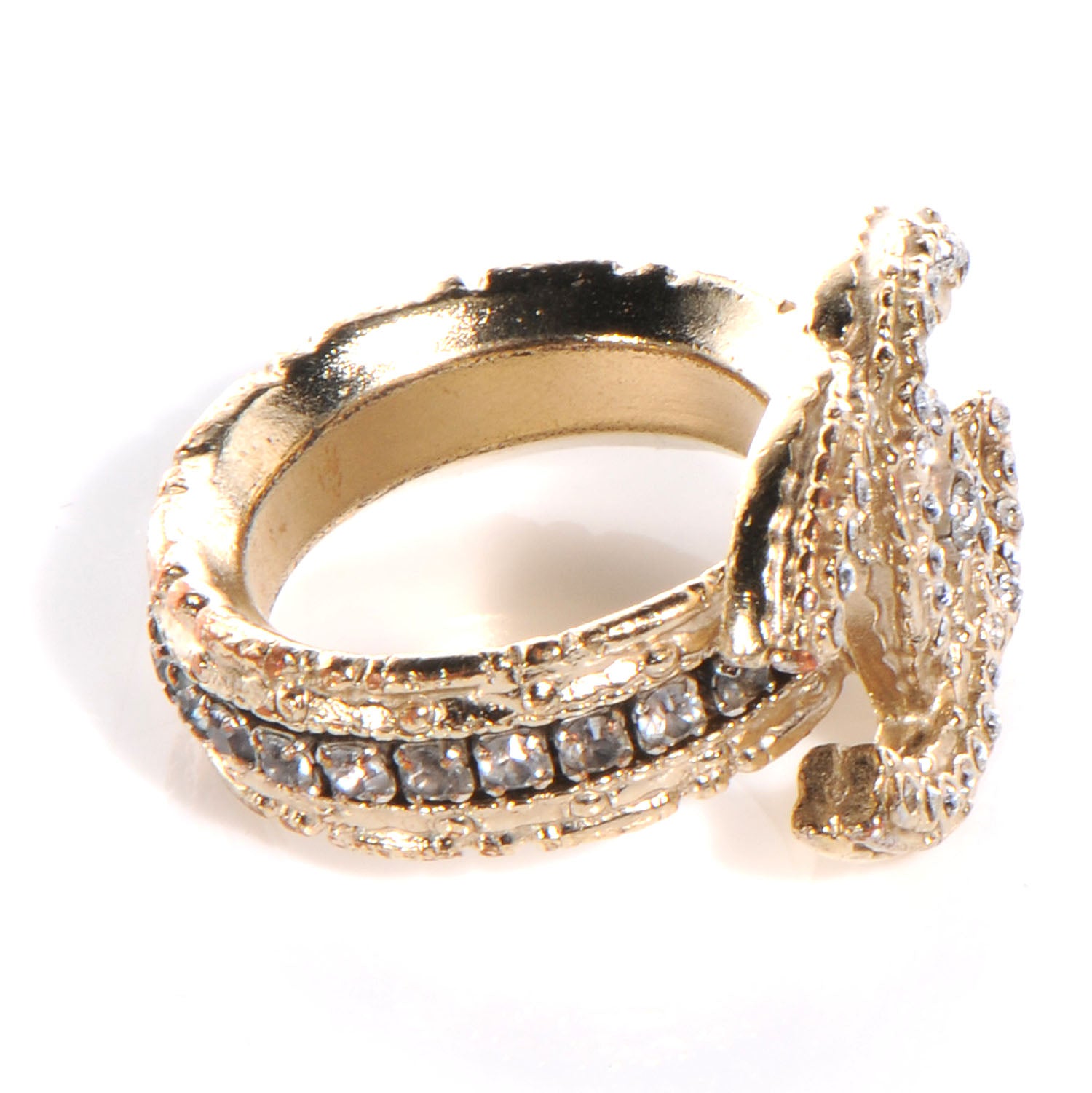 Chanel Paris Byzance Crystal CC Ring 6.5 Gold 3 of 4