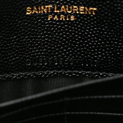 Saint Laurent Grain De Poudre Matelasse Chevron Monogram Envelope Chain Wallet Black 7 of 10