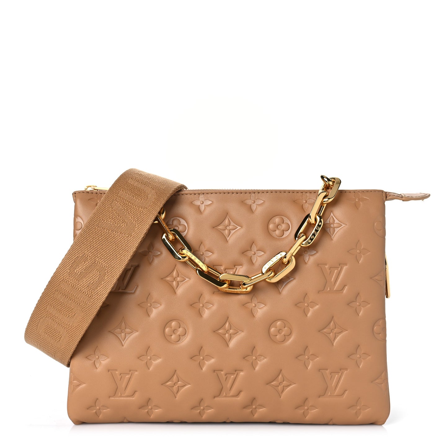 Lambskin Embossed Monogram Coussin PM Camel