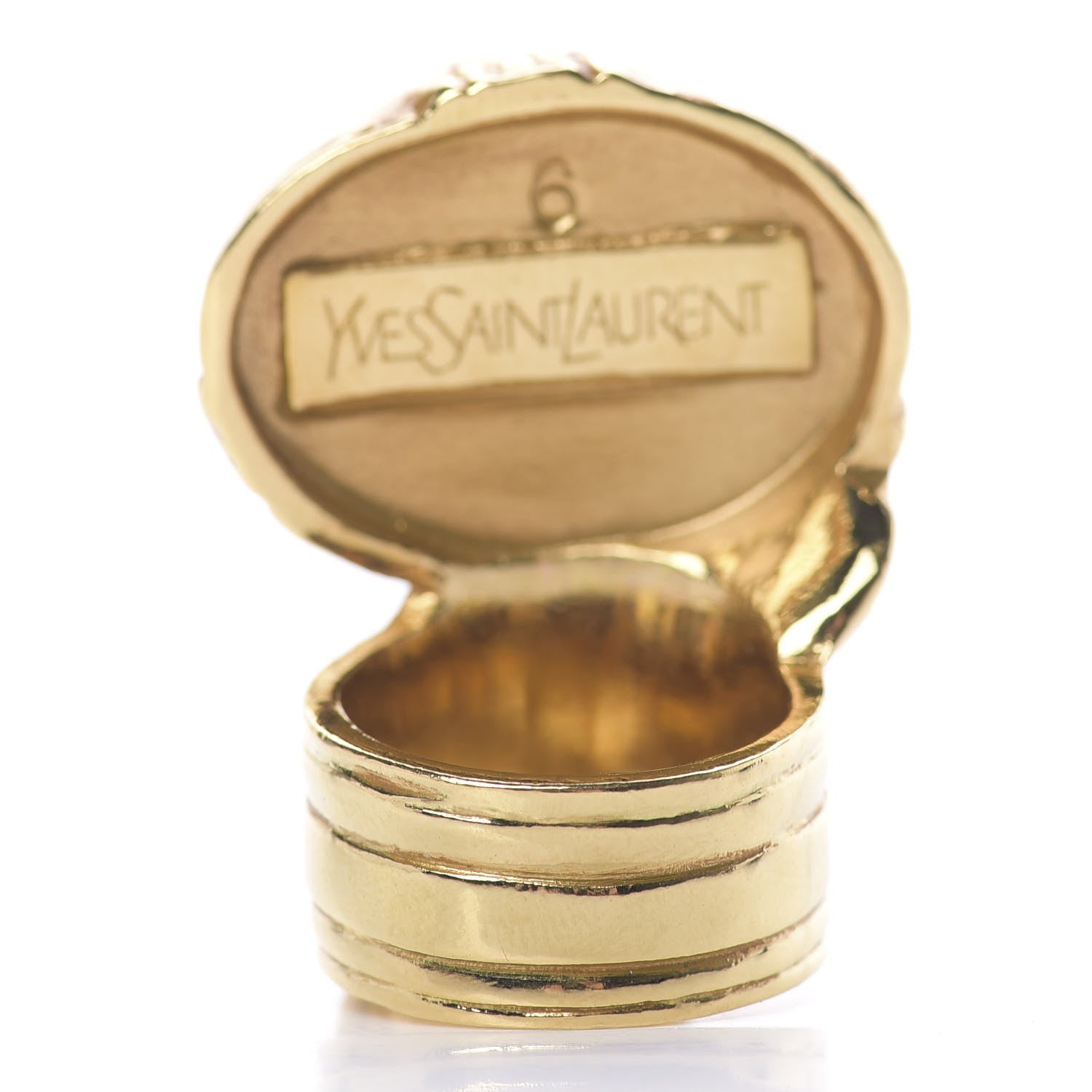 Saint Laurent Glass Cabochon Arty Ovale Ring 6 Gold Lapis 4 of 6