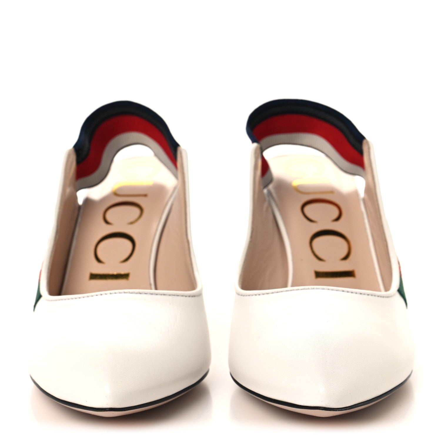Gucci Malaga Kid Web Sylvie Mid Heel Slingback Pumps 36 White 3 of 9