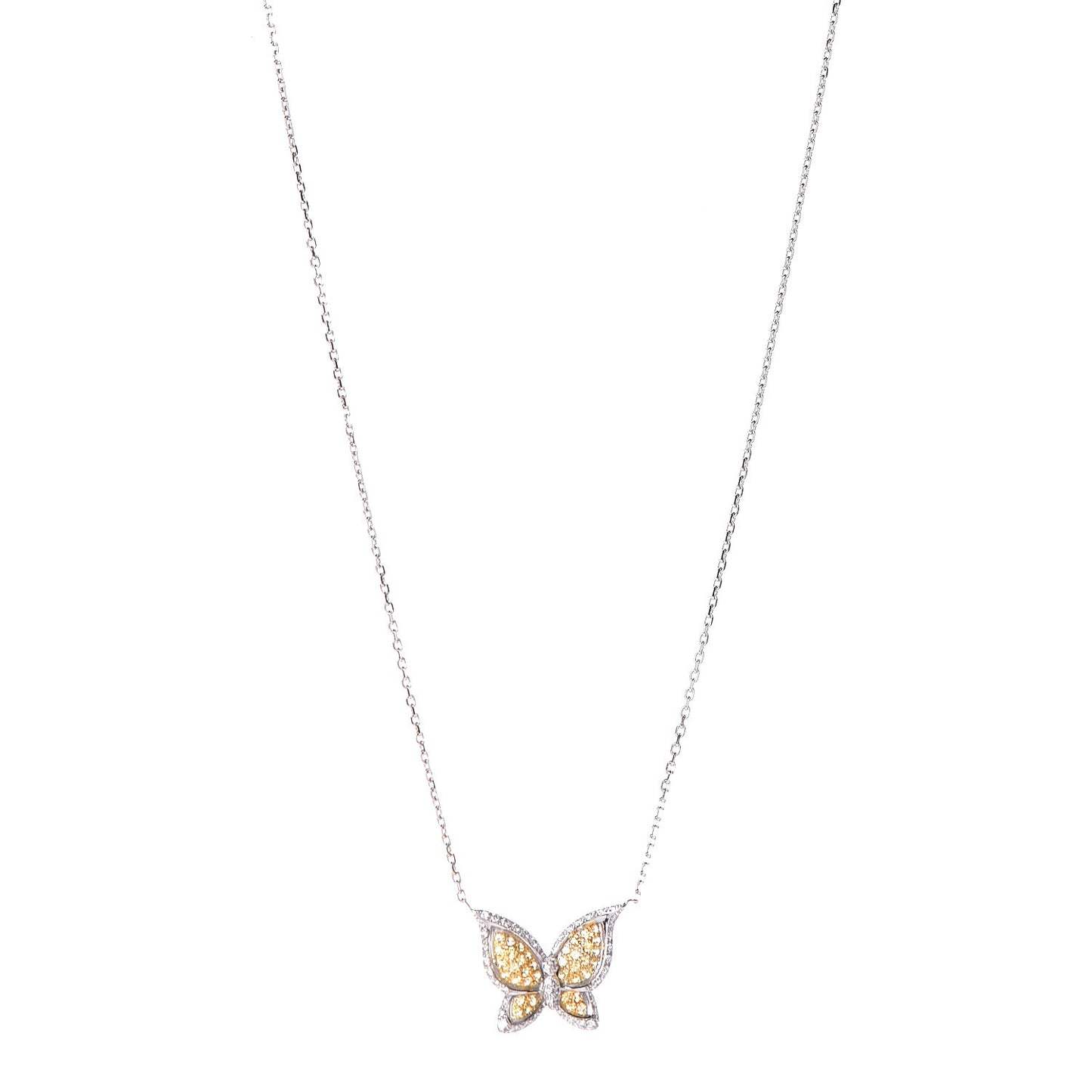 18K White Yellow Gold Diamond Yellow Sapphire Butterfly Pendant Necklace