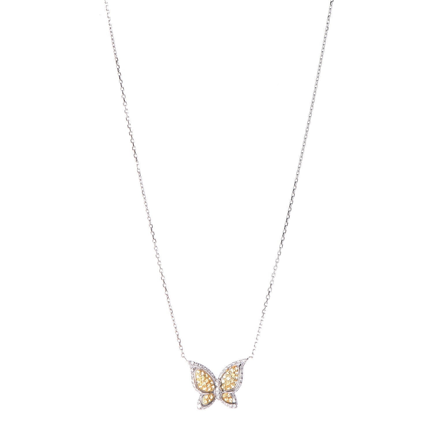 Chopard 18K White Yellow Gold Diamond Yellow Sapphire Butterfly Pendant Necklace 1 of 8