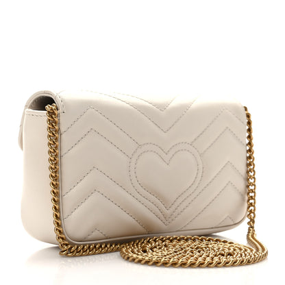Gucci Calfskin Matelasse Super Mini GG Marmont Shoulder Bag White 3 of 10