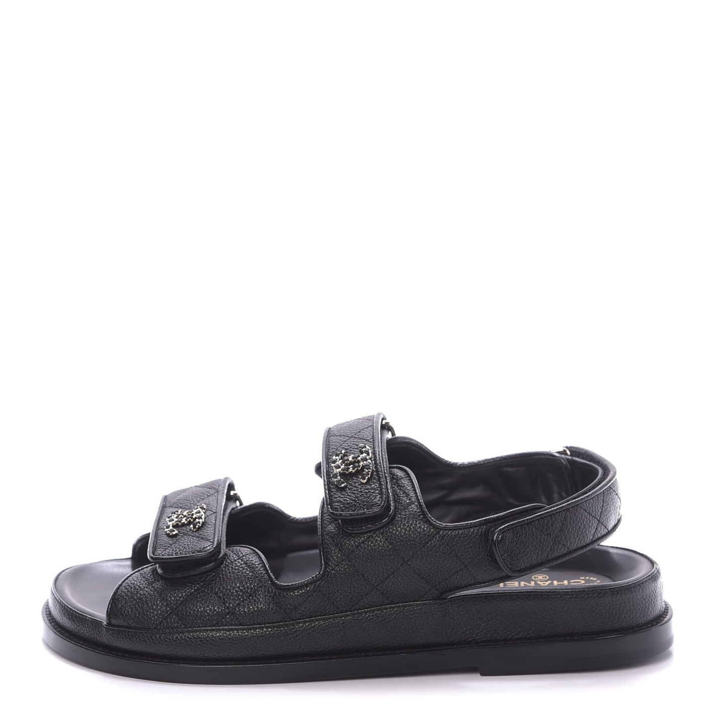 Grained Calfskin Velcro Dad Sandals 39 Black