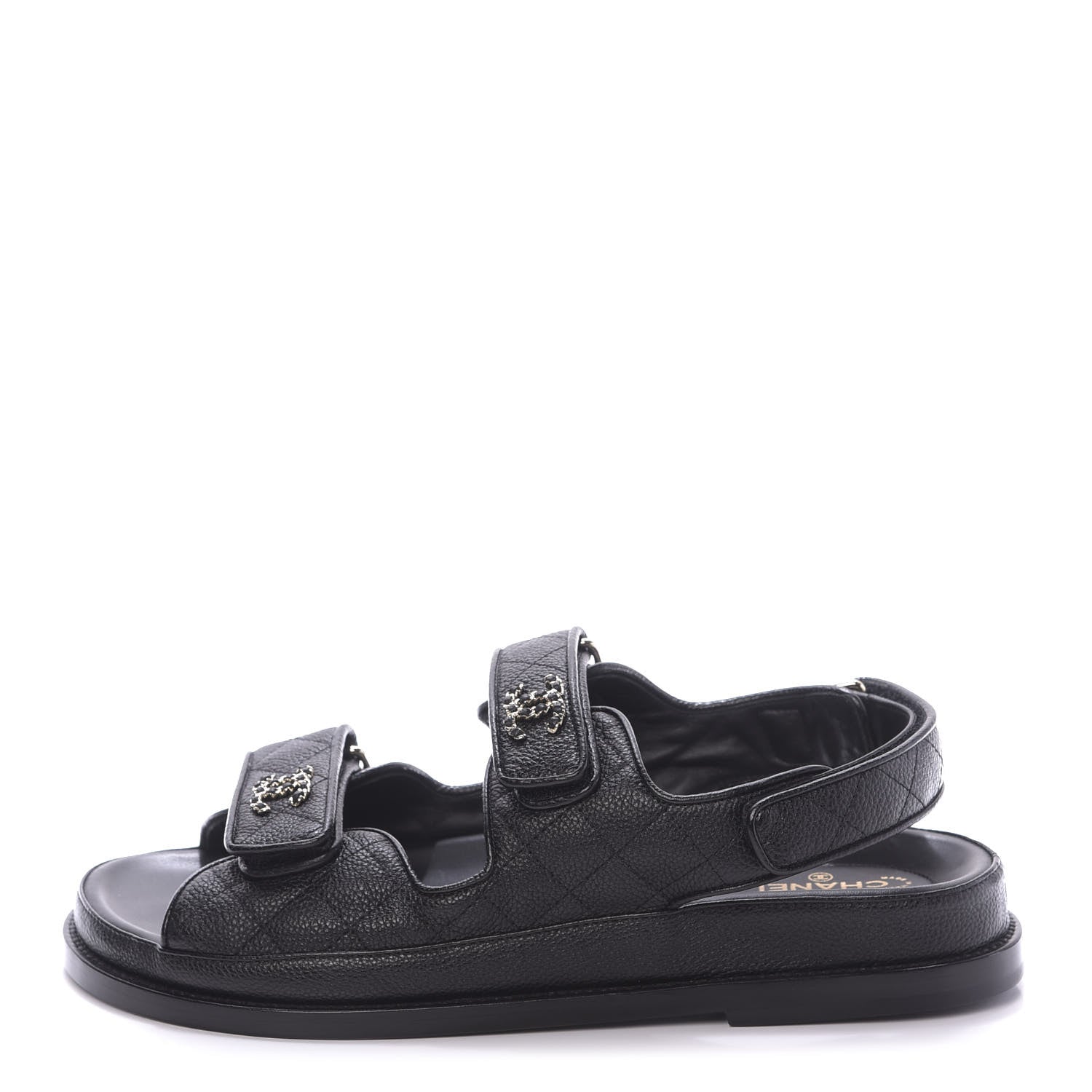 Chanel Grained Calfskin Velcro Dad Sandals 39 Black 1 of 10