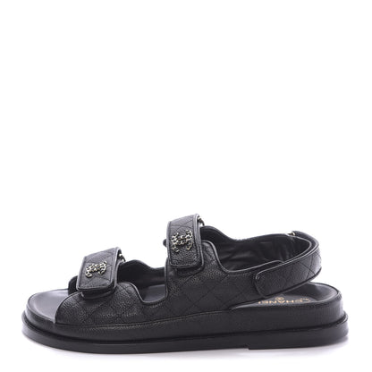 Chanel Grained Calfskin Velcro Dad Sandals 39 Black 1 of 10