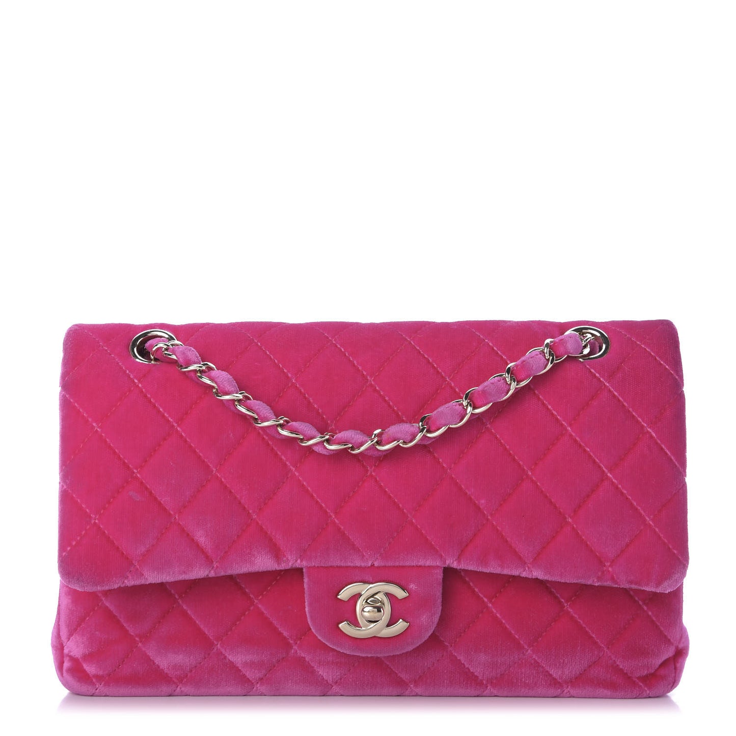 Velvet Quilted Medium Double Flap Pink