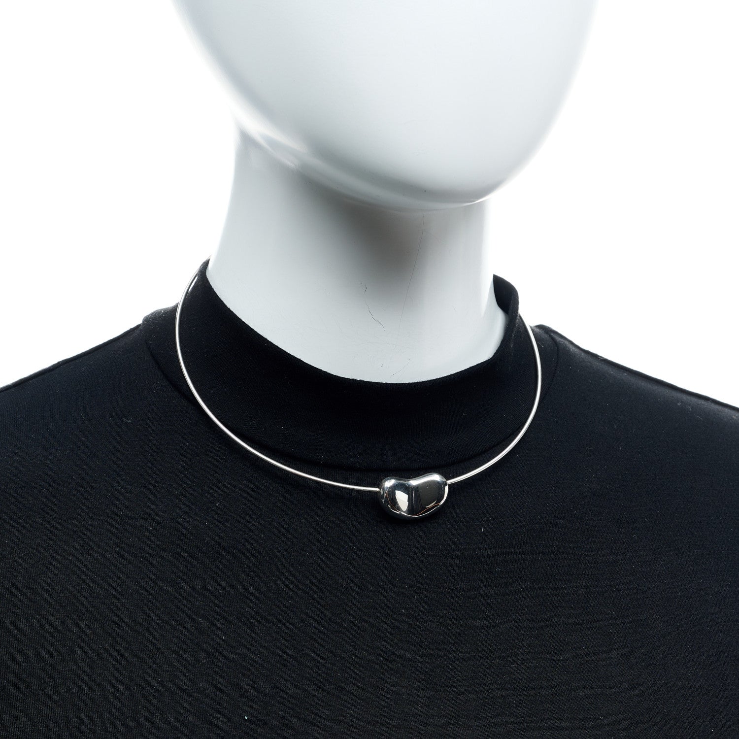 Tiffany Sterling Silver 25mm Elsa Peretti Bean Pendant Wire Necklace 2 of 6