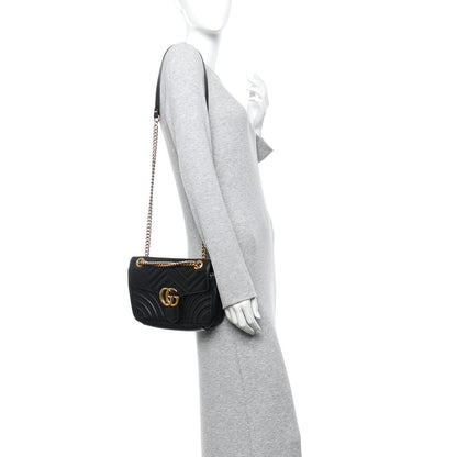 Gucci Calfskin Matelasse Small GG Marmont Shoulder Bag Black 2 of 12