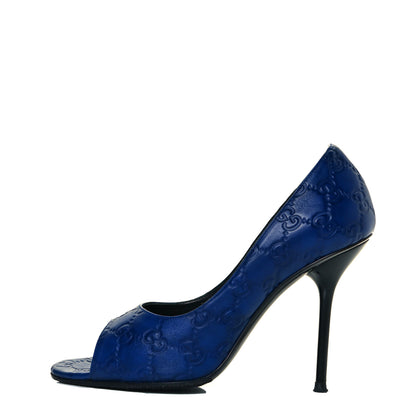 Gucci Soft Guccissima GG Peep Toe Heels 37.5 Blu Cina 1 of 12