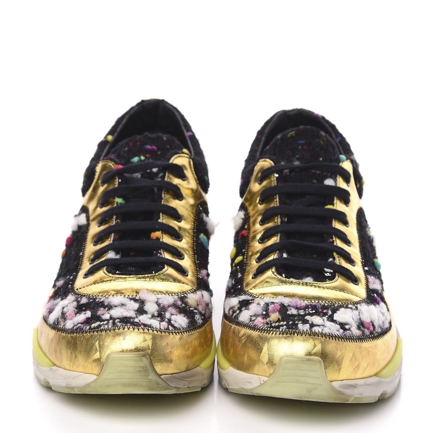 Tweed Lambskin Runway Sneakers 40 Black Multicolor