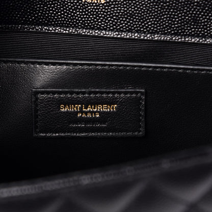 Saint Laurent Grain De Poudre Textured Mixed Matelasse Triquilt Medium Monogram Satchel Black 7 of 7