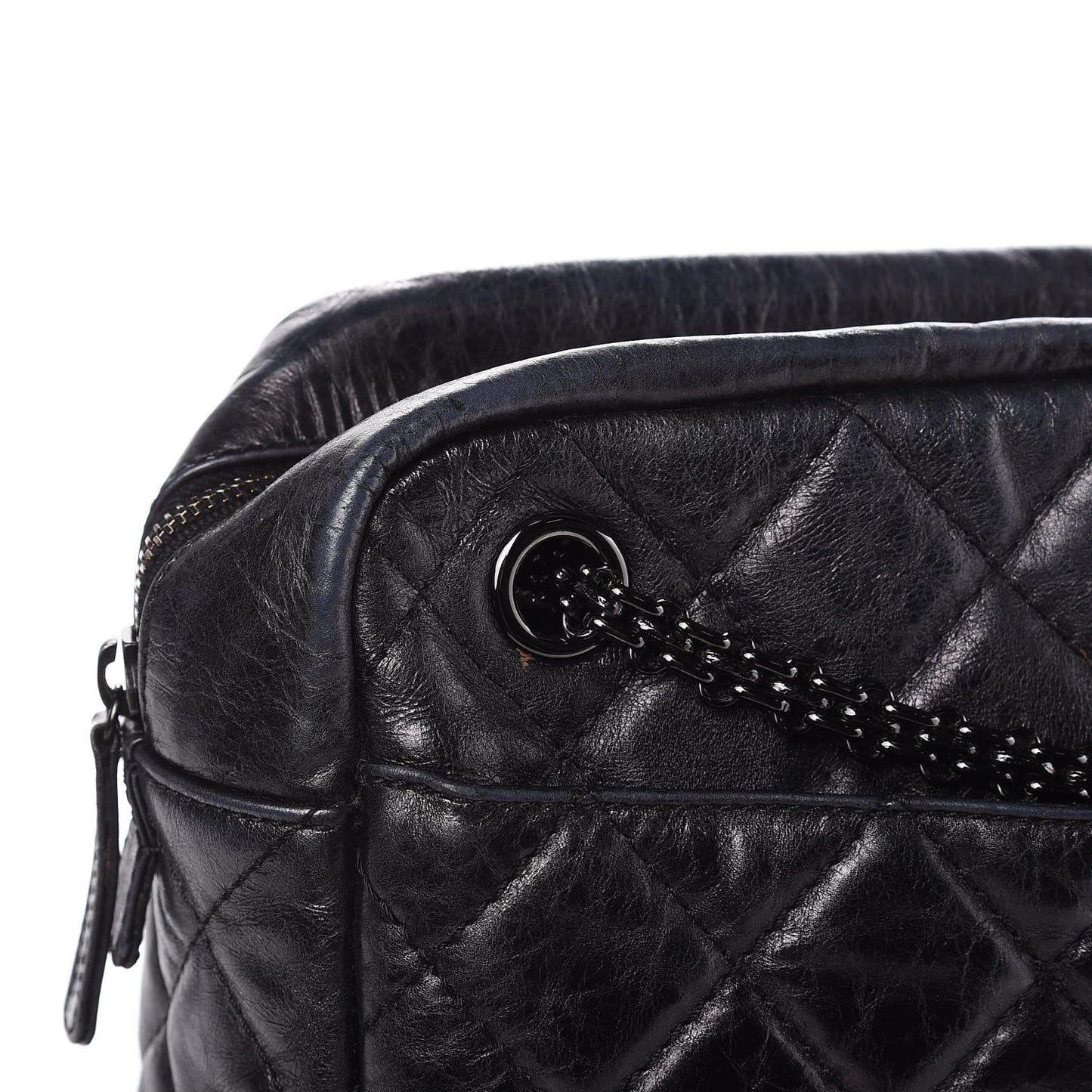 Metallic Aged Calfskin Quilted Large Reissue Camera Case Black