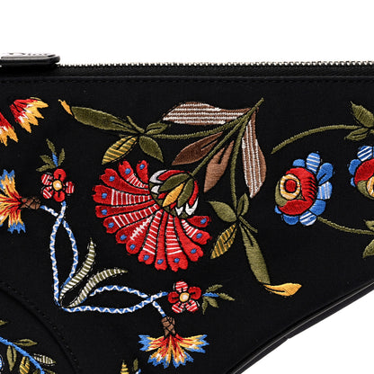 Christian Dior Satin Embroidered Floral Mini Saddle Pochette Bag Black 8 of 10