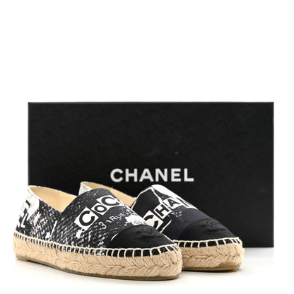 Chanel Printed Canvas Grosgrain 31 Rue Cambon Espadrilles 36 Black White 2 of 11