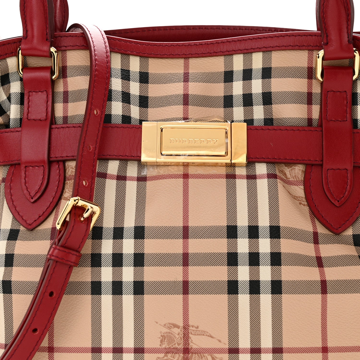 Burberry Haymarket Check Medium Golderton Tote Military Red 8 of 12