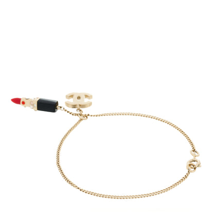 Chanel Resin Crystal Lipstick CC Bracelet Gold 2 of 3