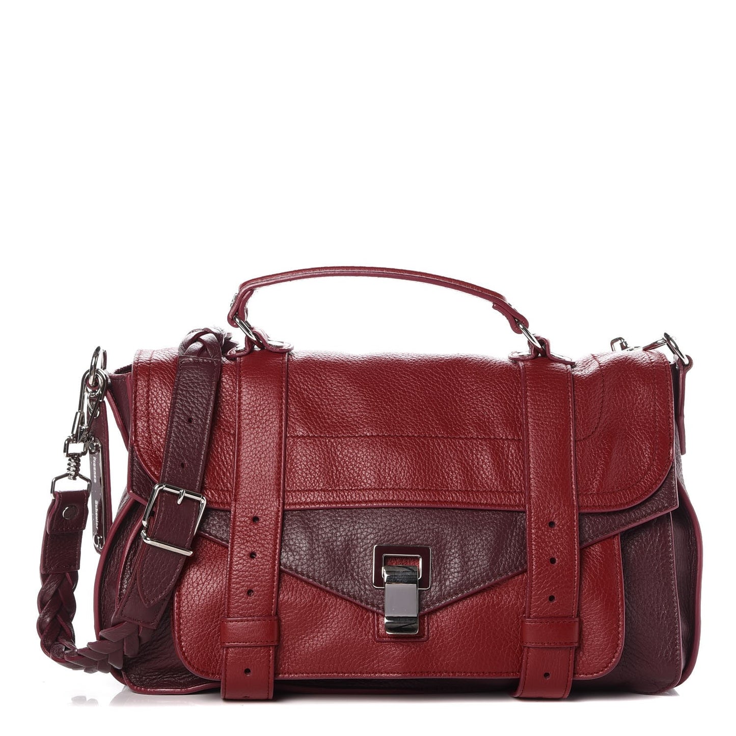 Grained Deerskin Medium Bicolor PS1 Satchel Burgundy Red
