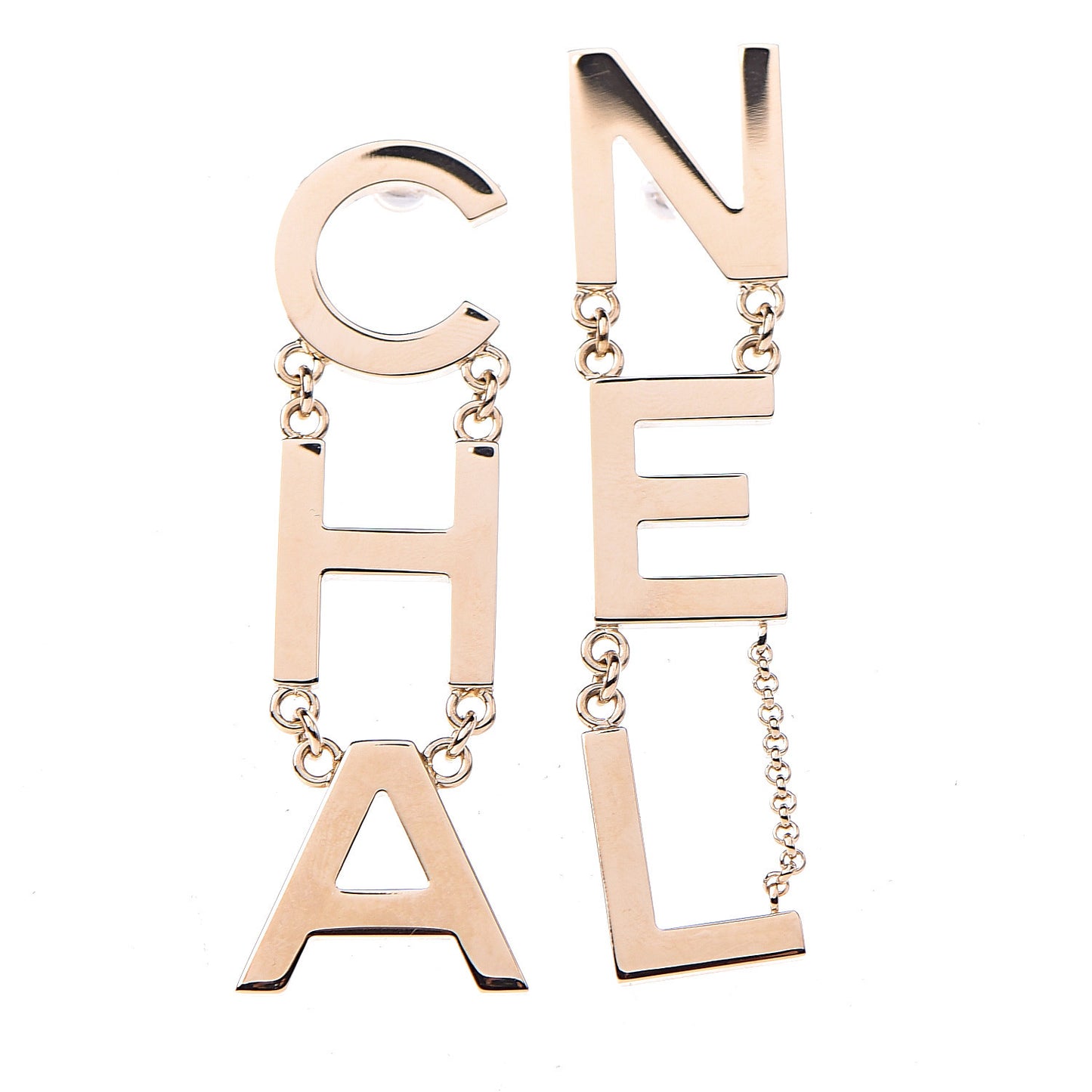 Metal Cha-Nel Logo Drop Earrings Gold