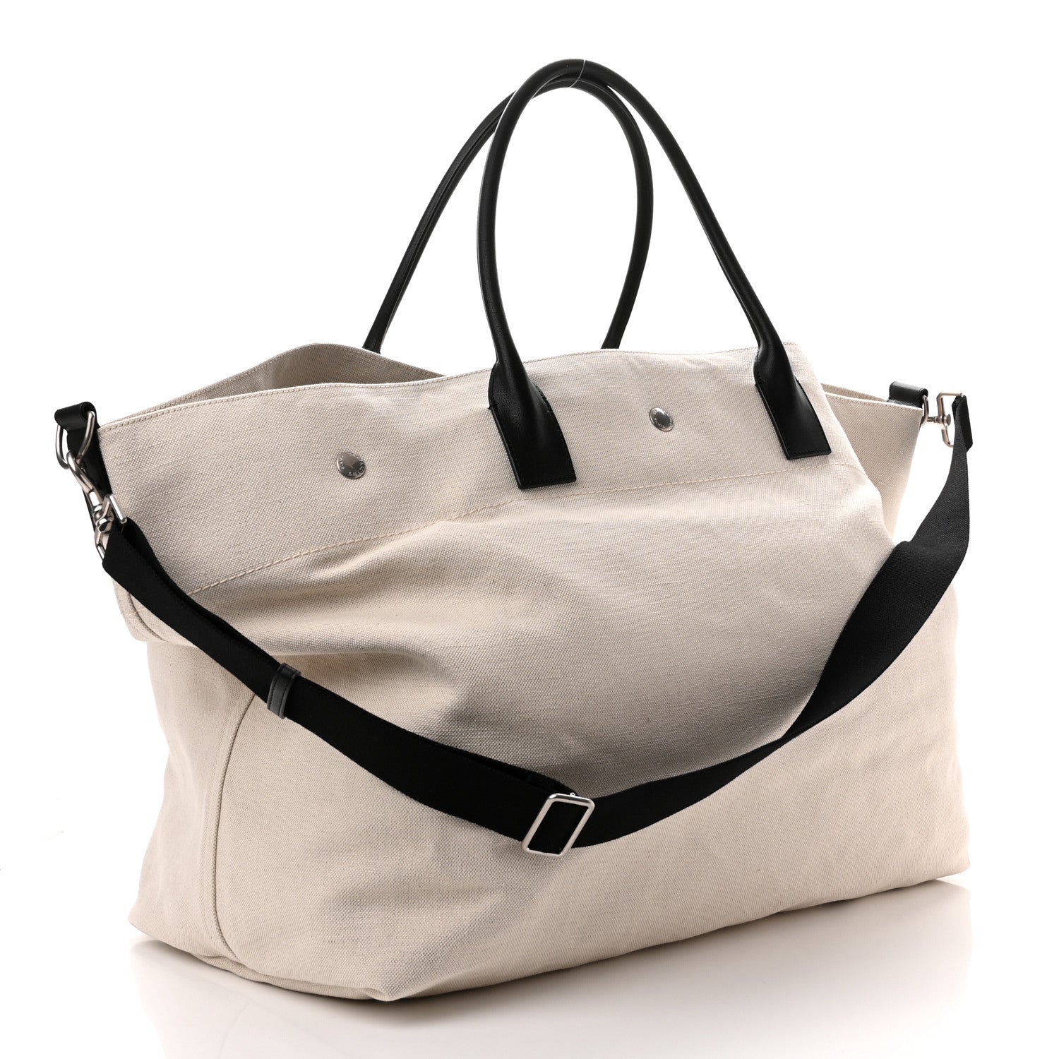 Saint Laurent Linen Calfskin Rive Gauche Maxi Tote Grege et Noir 3 of 9
