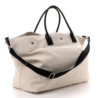 Saint Laurent Linen Calfskin Rive Gauche Maxi Tote Grege et Noir 3 of 9