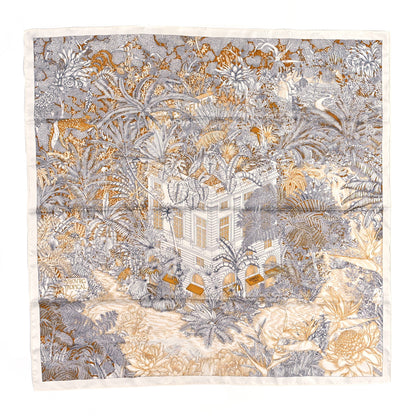 Hermes Silk Faubourg Tropical Scarf 90 Sepia White Caramel 1 of 5