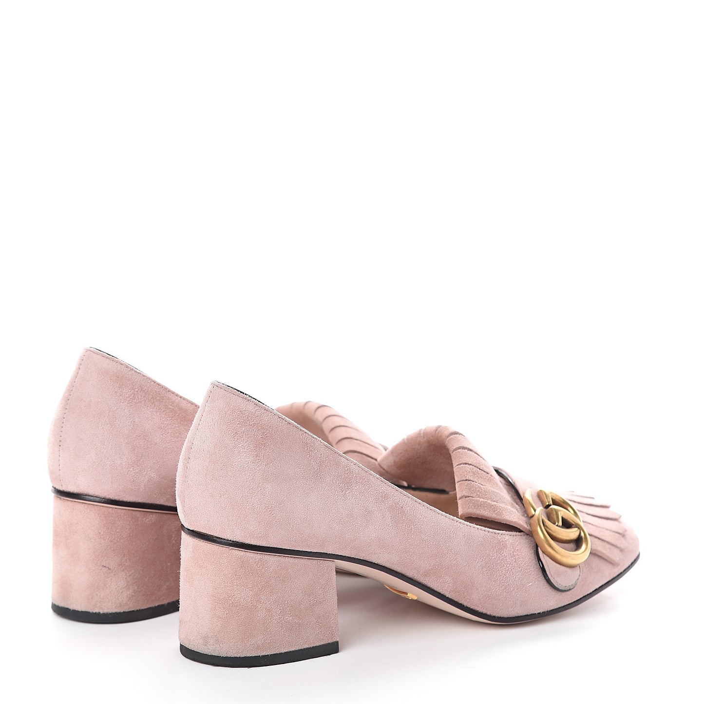 Kid Scamosciato GG Marmont Fringe 50mm Loafer Pumps 37 Crystal Pink