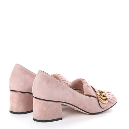 Gucci Kid Scamosciato GG Marmont Fringe 50mm Loafer Pumps 37 Crystal Pink 4 of 7