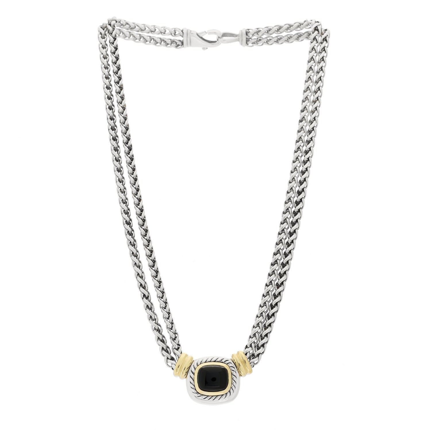David Yurman Sterling Silver 14K Yellow Gold Black Onyx Double Wheat Chain Necklace 3 of 6