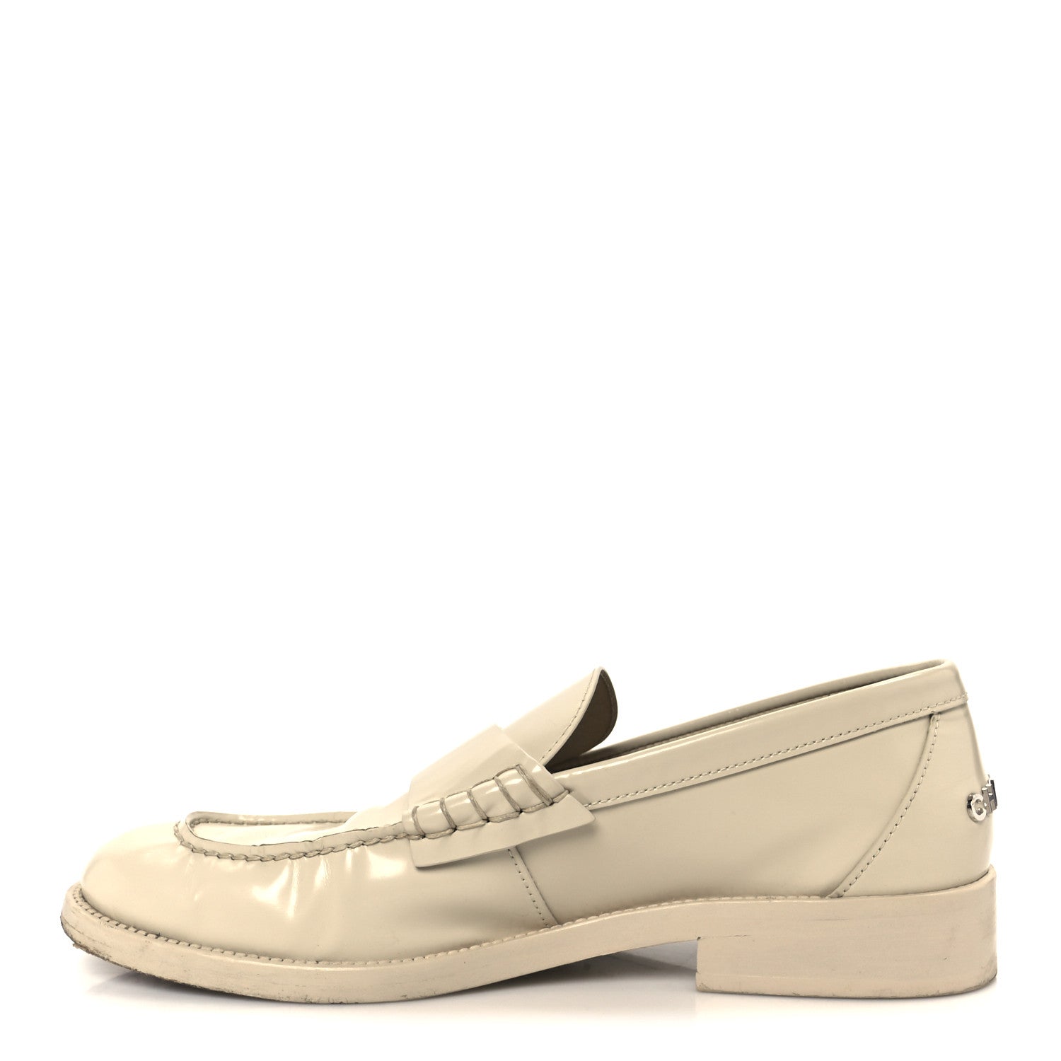 Chanel Shiny Calfskin Logo Loafers 38.5 Beige 1 of 11