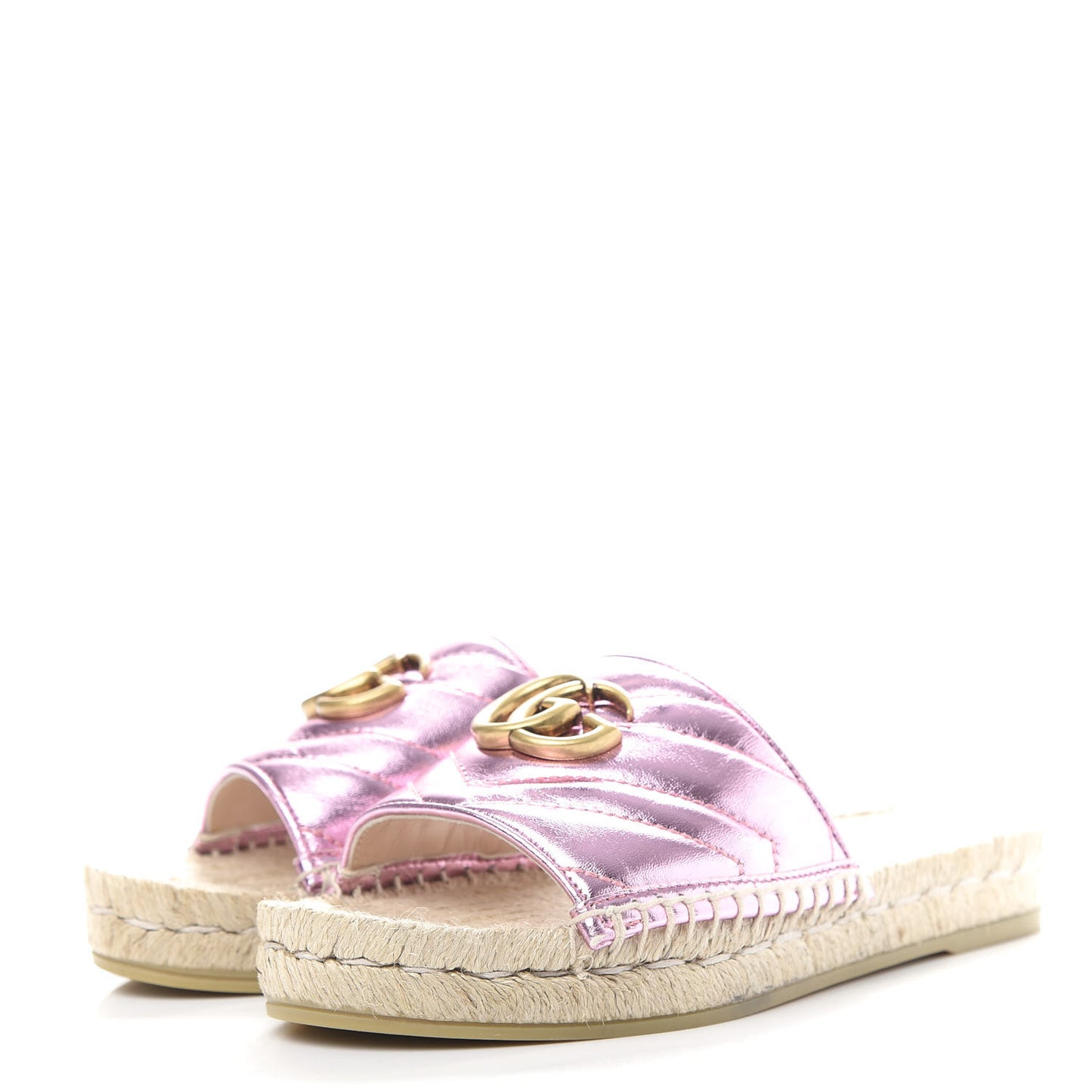 Metallic Nappa Matelasse GG Marmont Espadrille Slide Sandals 35.5 Rosa