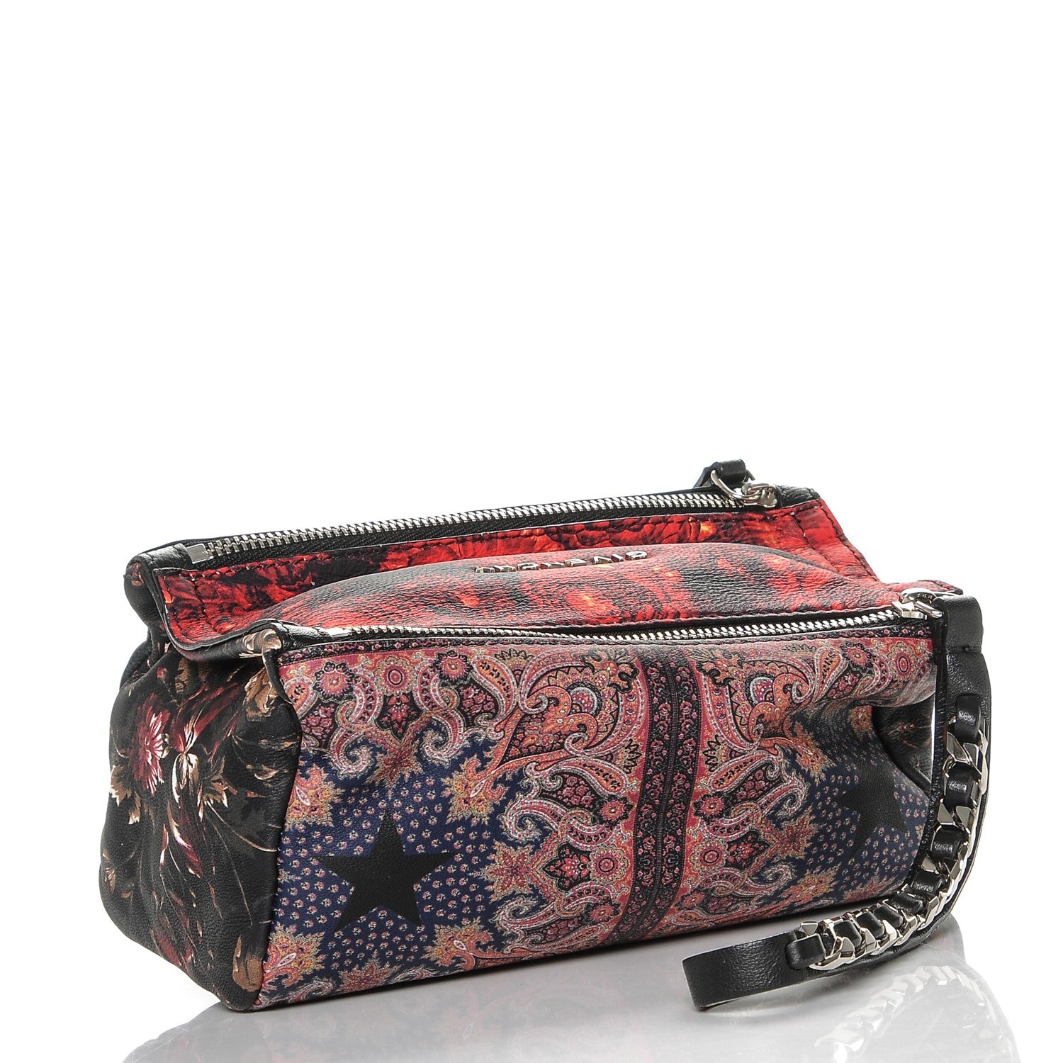 Givenchy Rubber Effect Calfskin Floral Print Pandora Wristlet Black Multicolor 3 of 7