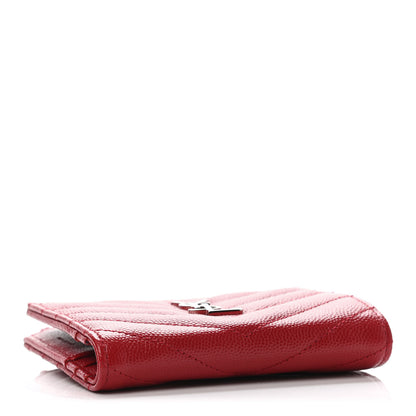 Saint Laurent Grain De Poudre Matelasse Chevron Monogram Zipped Card Case Bandana Red 3 of 4