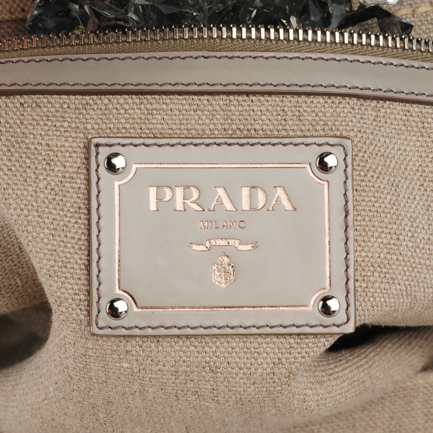 Prada Canvas Plexiglass Crystal Cluster Tote Fume 6 of 9