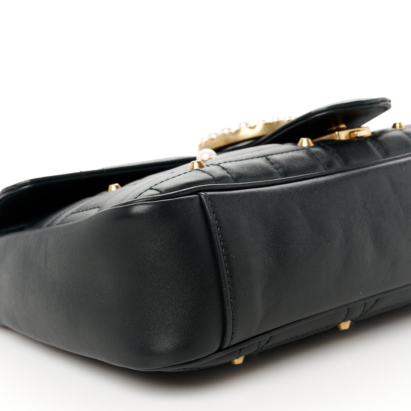 Calfskin Matelasse Studded Medium Pearly GG Marmont Shoulder Bag Black