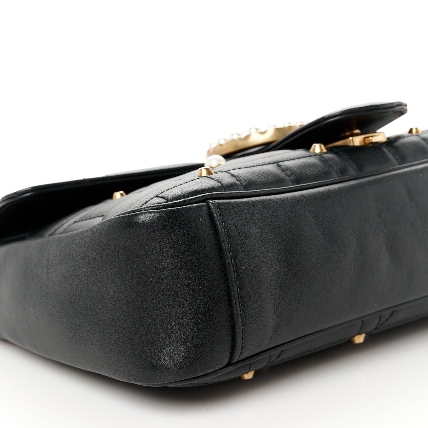 Gucci Calfskin Matelasse Studded Medium Pearly GG Marmont Shoulder Bag Black 10 of 11