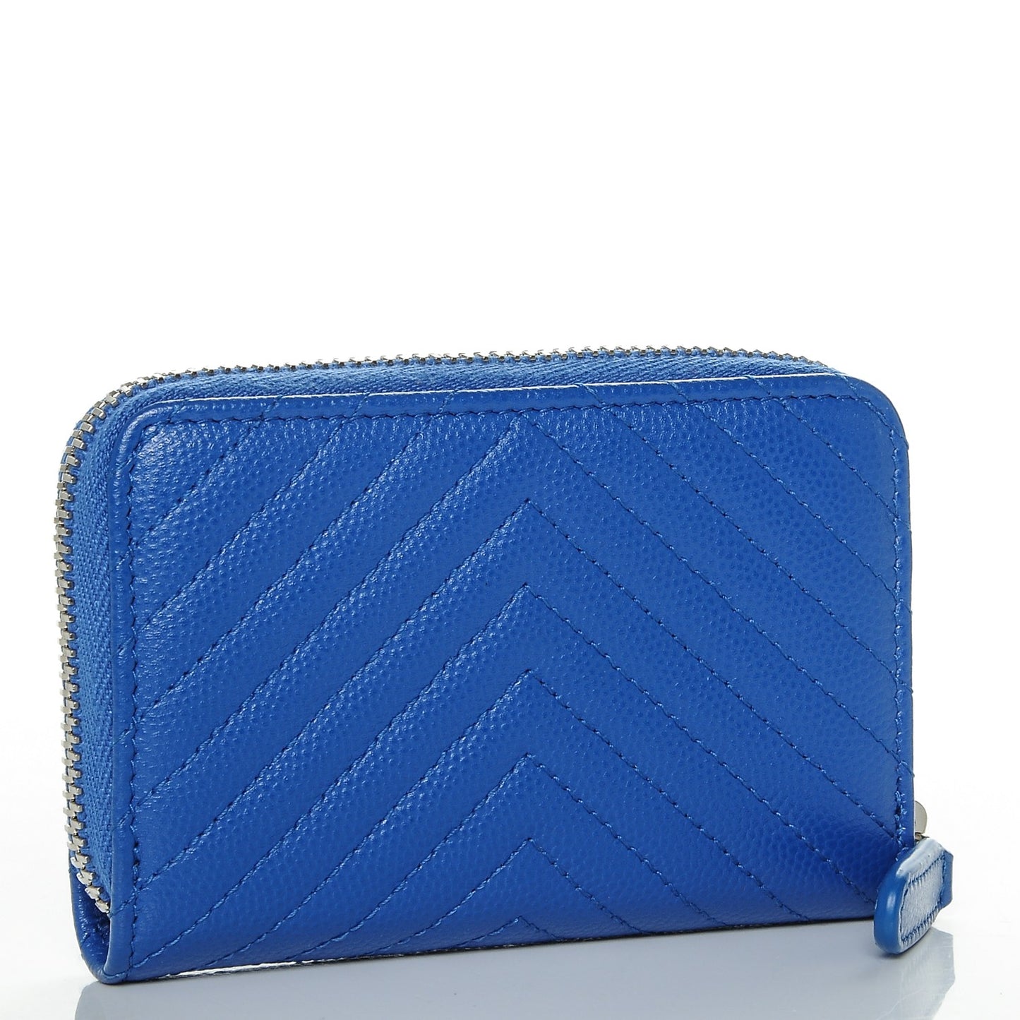 Caviar Chevron Quilted Zip Around Coin Purse Blue