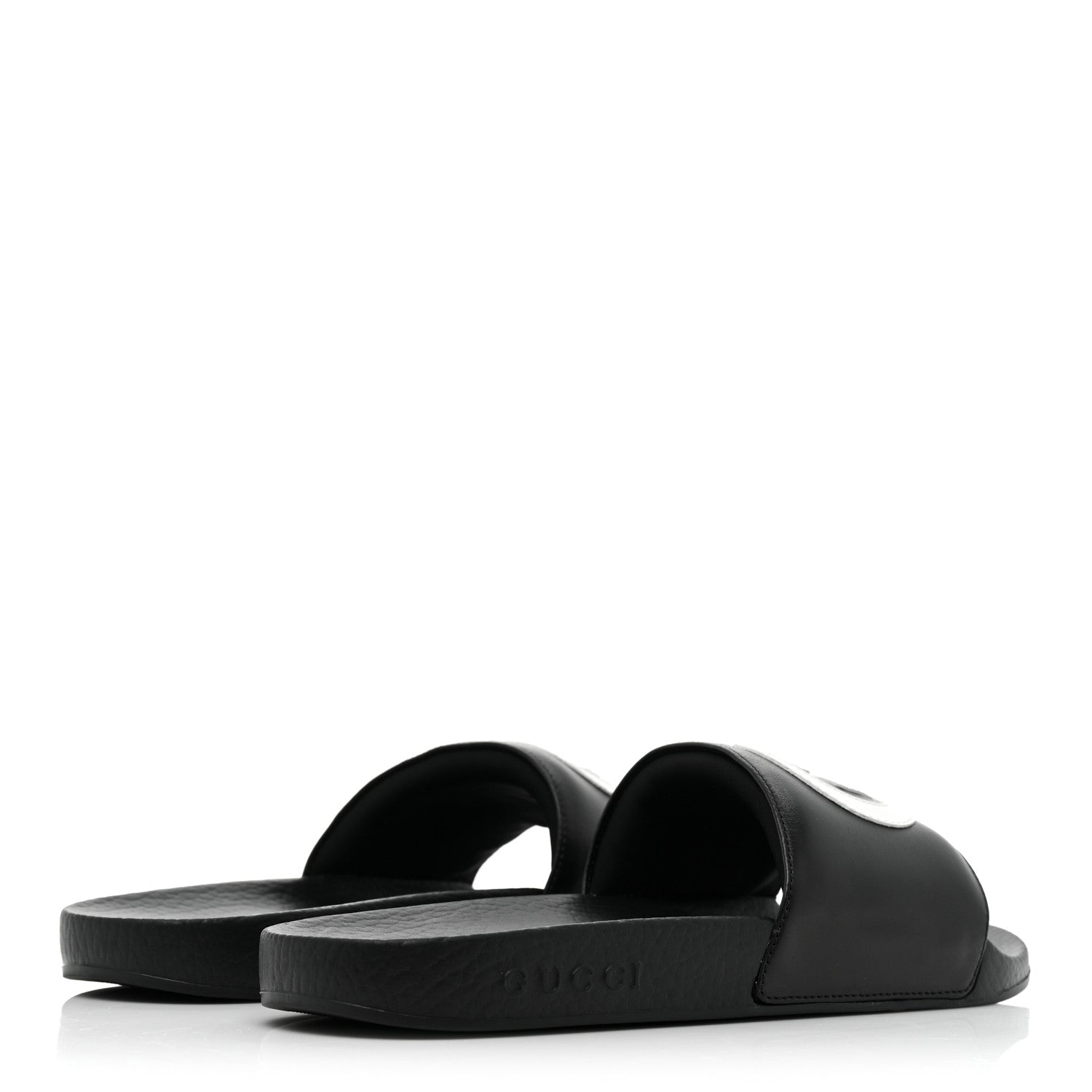 Gucci Nappa Miro Soft Calfskin Womens Interlocking G Slide Sandals 39 Black White 4 of 8
