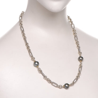 David Yurman Sterling Silver 18K Yellow Gold Tahitian Pearl Figaro Chain Necklace 2 of 6