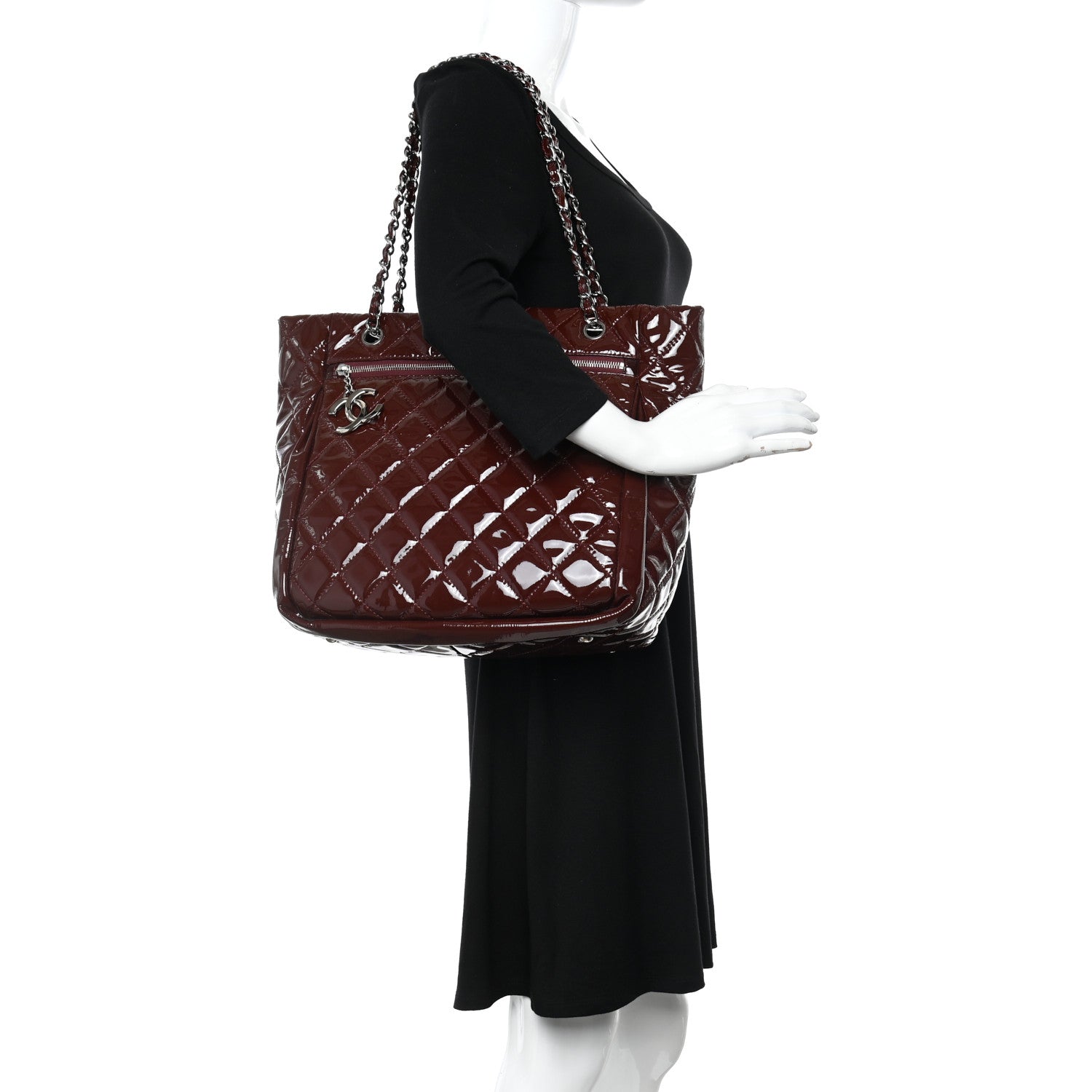 Chanel Patent Quilted Large Chic and Glitter Tote Dark Red 2 of 10