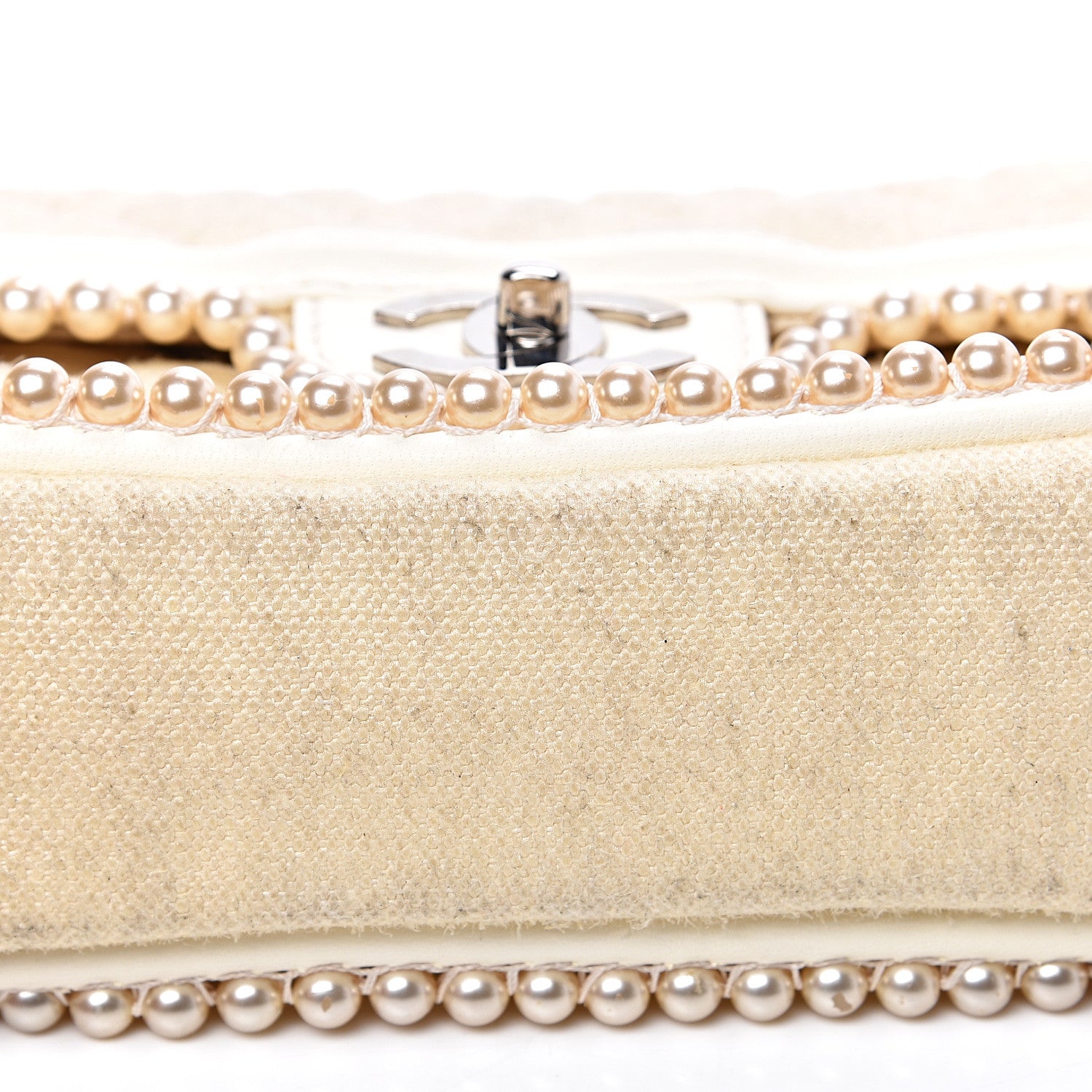 Chanel Canvas Quilted Pearl Trim Medium Flap Beige 8 of 16