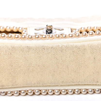 Chanel Canvas Quilted Pearl Trim Medium Flap Beige 8 of 16