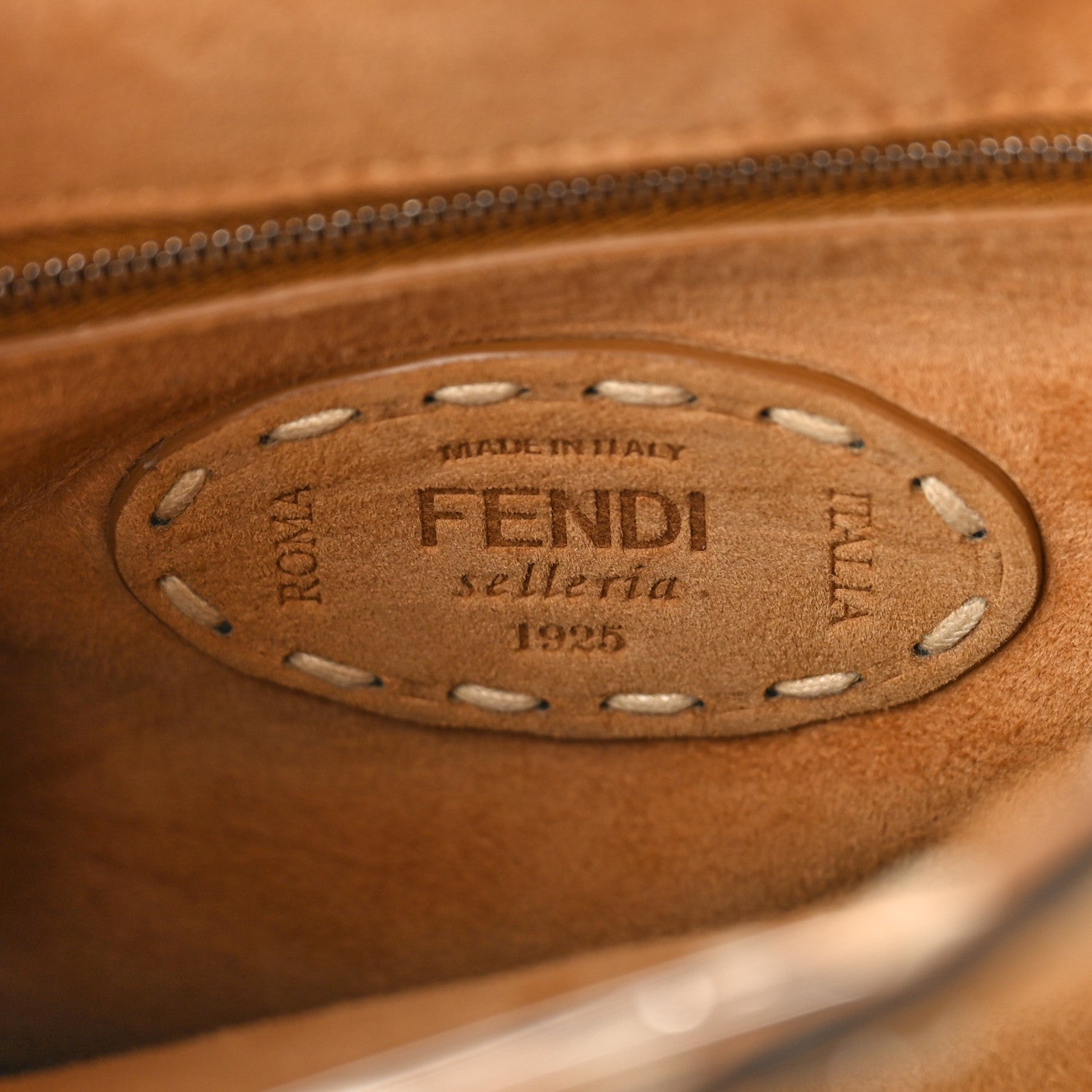 Fendi Suede Macro Stitchings Mini Peekaboo Iconic Satchel Marrone 7 of 14