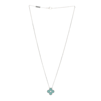 Van Cleef & Arpels 18K White Gold Diamond Celadon Green Sevres Porcelain Vintage Alhambra Pendant Necklace 3 of 5